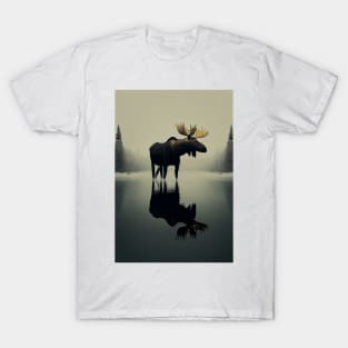 Swedish Minimalism Winter Moose Reflection Art Print T-Shirt